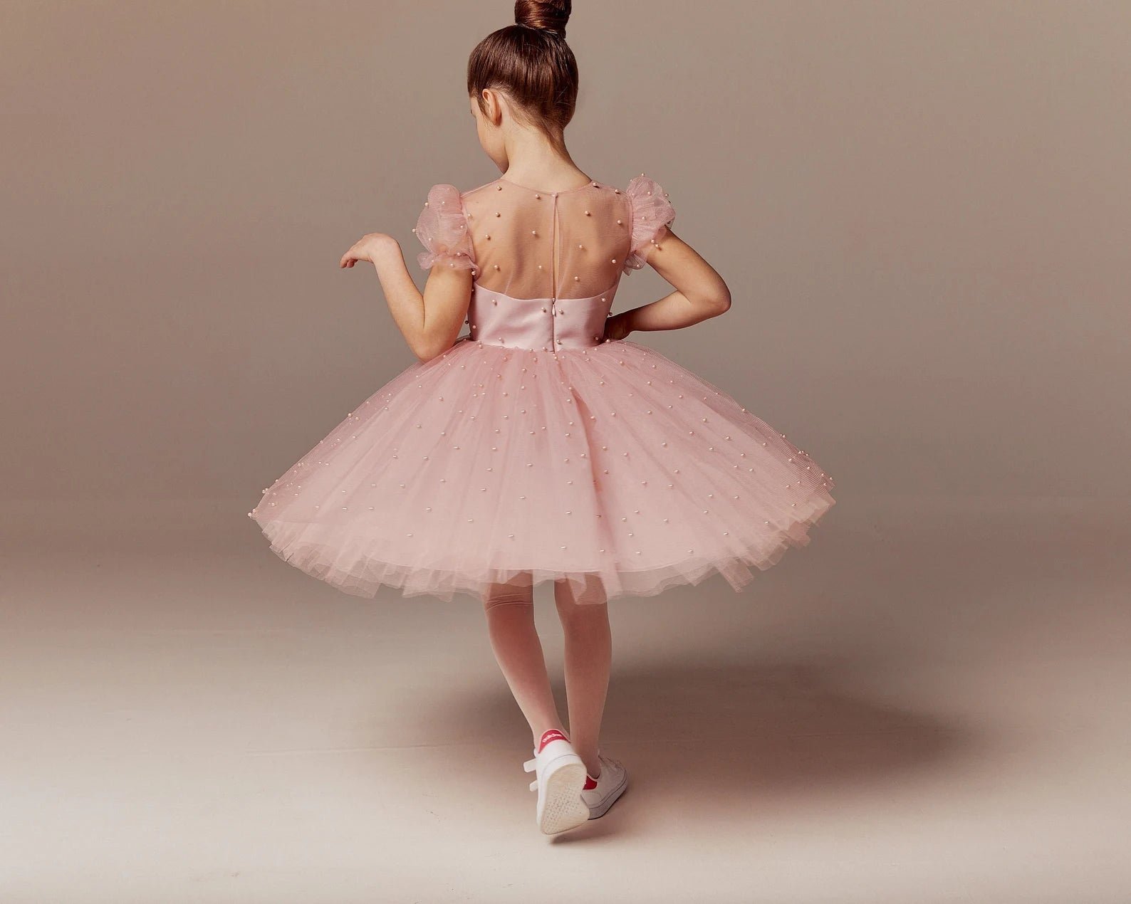 Custom Beaded Tulle Satin Special Occasion Flower Girl Party Knee High Dress