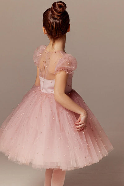 Custom Beaded Tulle Satin Special Occasion Flower Girl Party Knee High Dress
