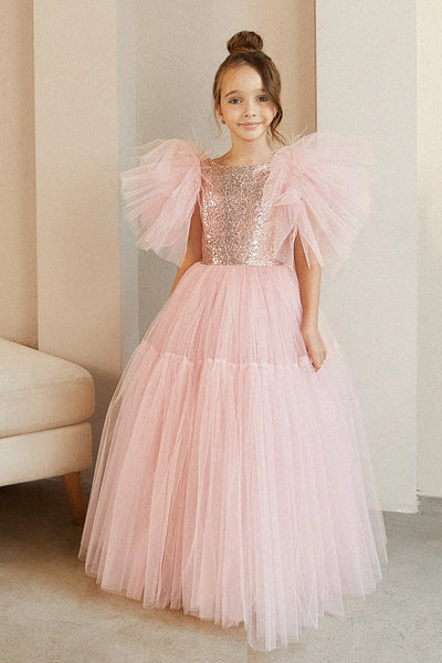 Girls Couture Tutu Wedding Party Special Occasion Sequin Floor Length Dress