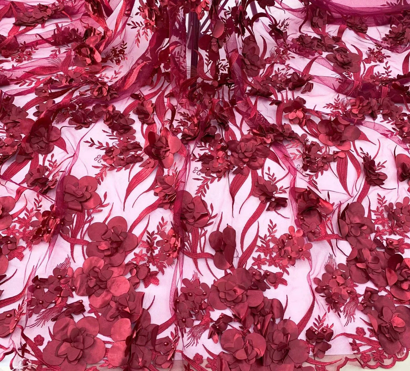 Stunning Couture Girls 3D Flower Tulle Satin Wedding Flower Girl Dress With Train