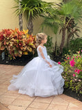 Couture 3D Lace Satin Tulle Flower Girl Pageant Gown Toddler Party Dress