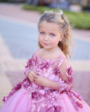 Stunning Couture Girls 3D Flower Tulle Satin Wedding Flower Girl Dress With Train