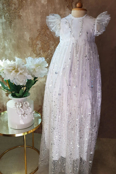 Couture Handmade Sequined Lace Tulle Christening Baptism Gown
