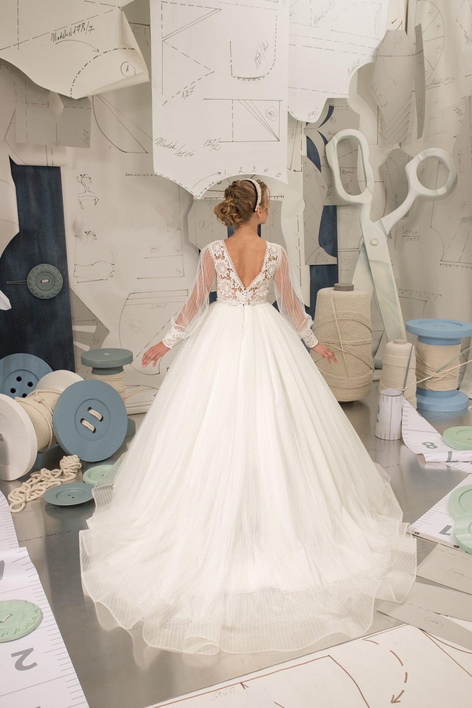 Custom Couture Communion Flower Girl Wedding Special Occasion Lace Tulle Gown