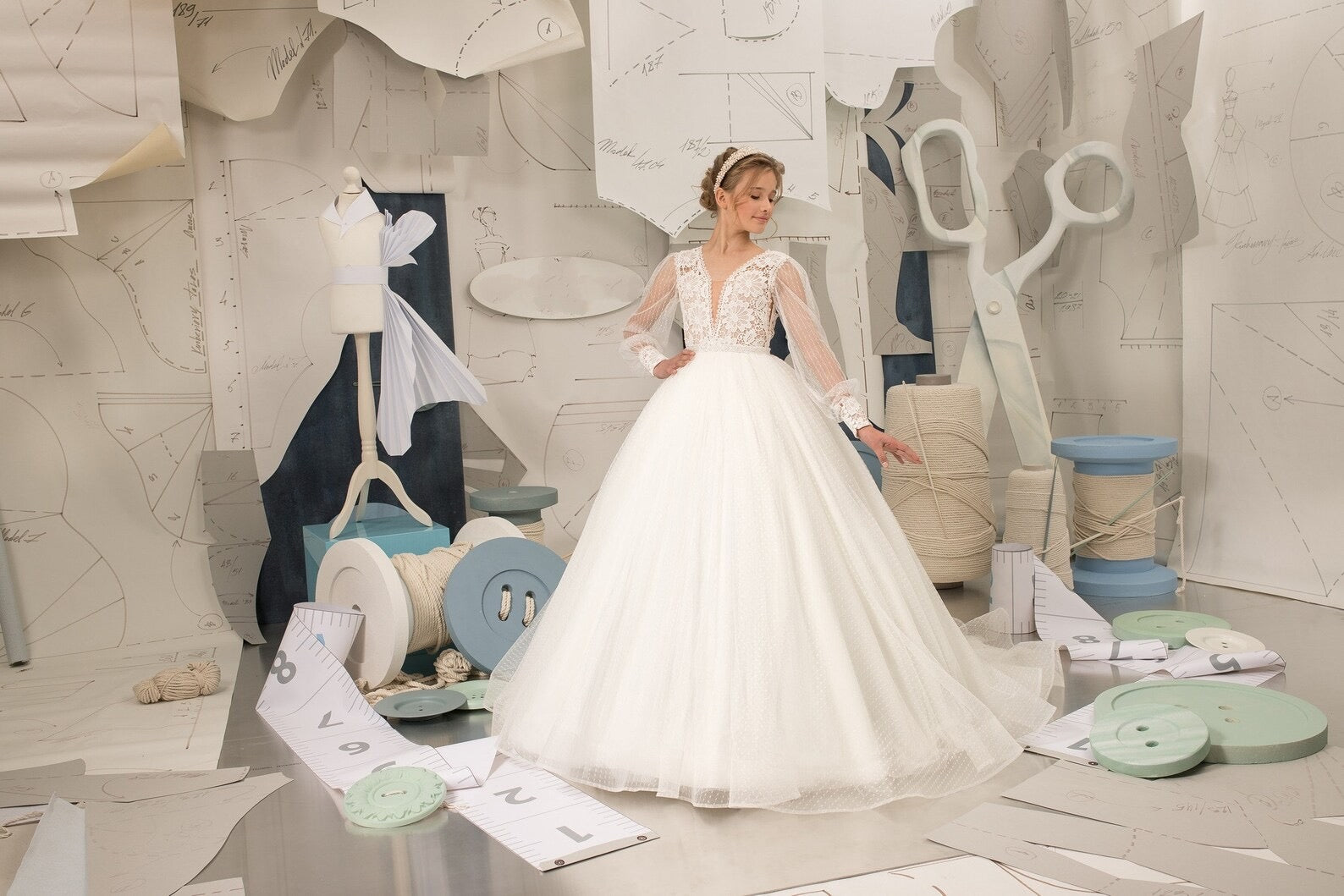 Custom Couture Communion Flower Girl Wedding Special Occasion Lace Tulle Gown