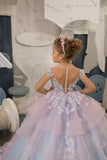 Girls Custom Couture Wedding Flower Girl Party 3D Floral Gown With Train