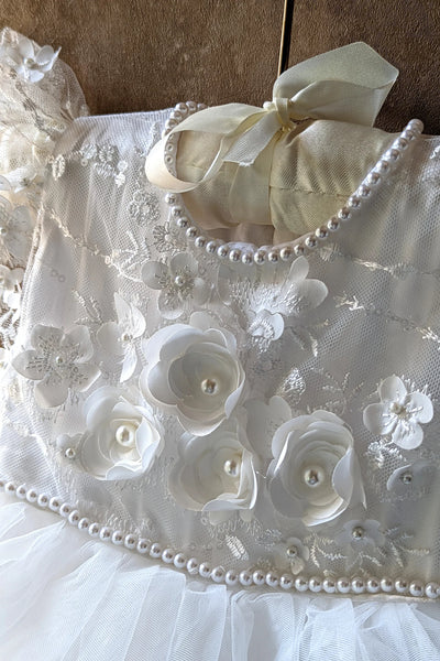 Exquisite Couture White Silk Tulle Christening Baptism Baby Gown