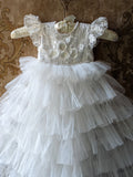 Exquisite Couture White Silk Tulle Christening Baptism Baby Gown