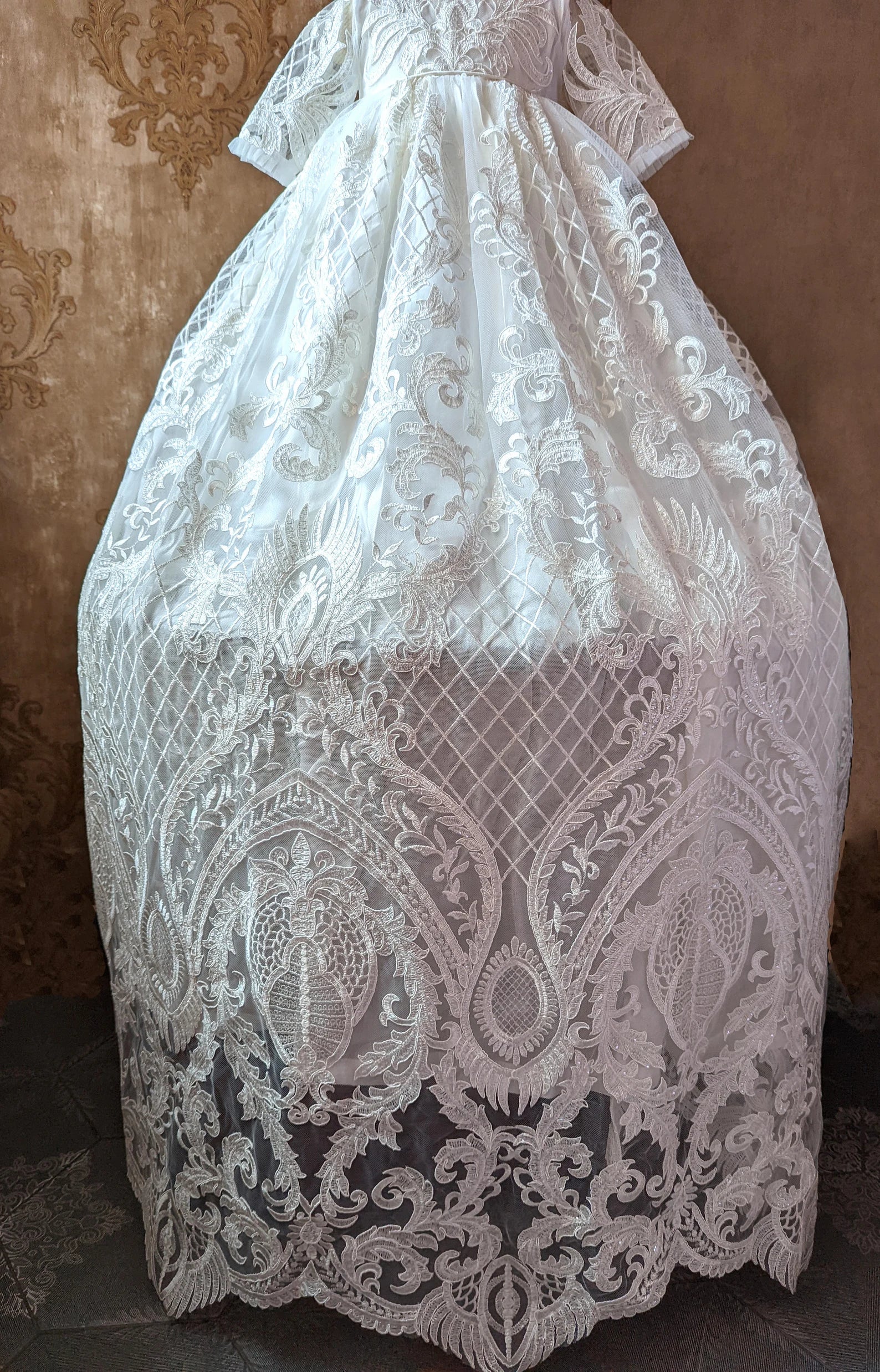 Luxury Couture Baby Baptism  Heirloom Christening Embroidered Sequin Gown