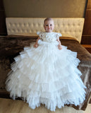 Exquisite Couture White Silk Tulle Christening Baptism Baby Gown
