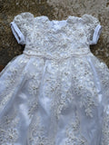 Couture Heirloom Silk Embroidered Pearl Beaded Christening Baptism Gown