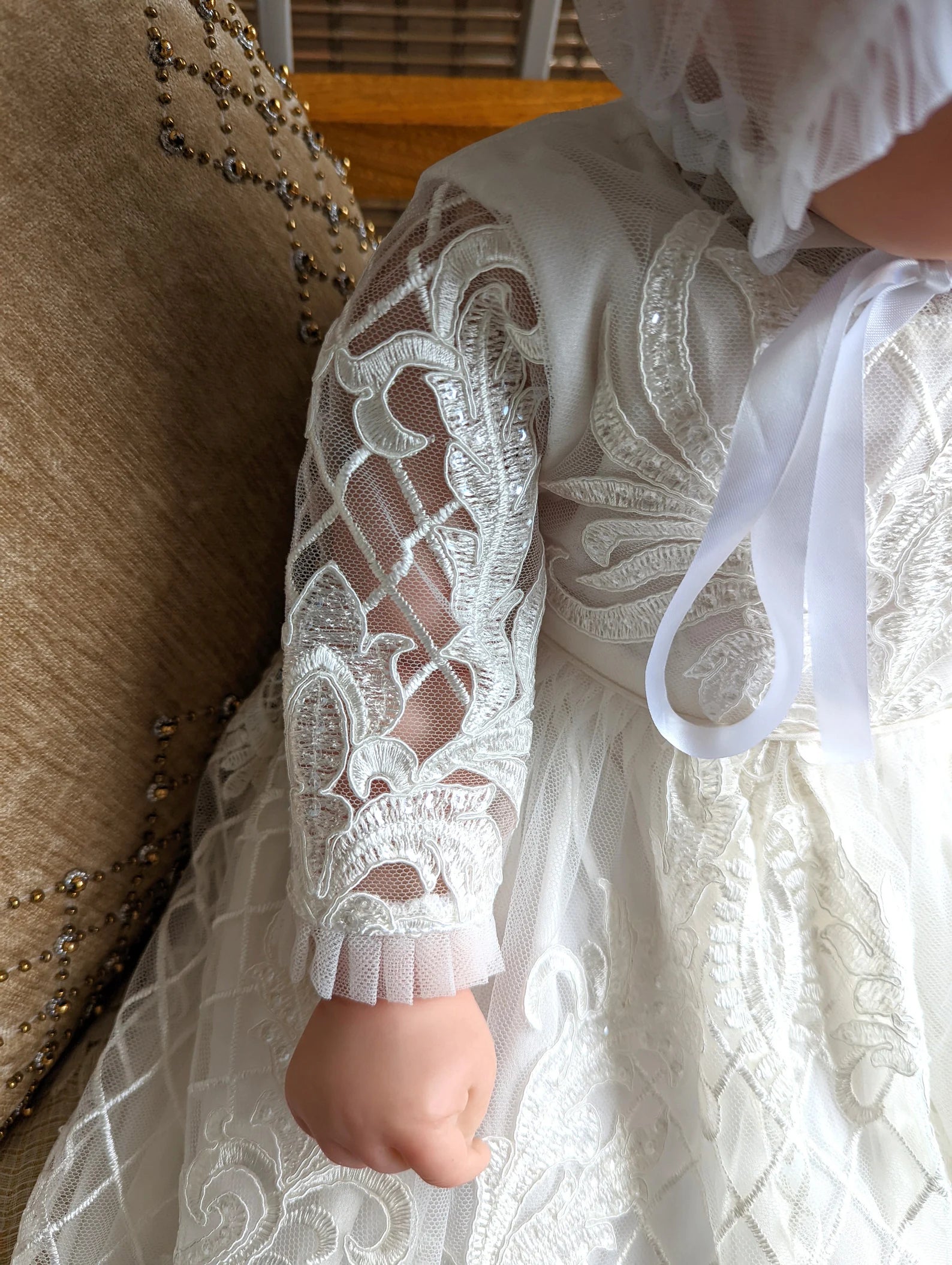 Luxury Couture Baby Baptism  Heirloom Christening Embroidered Sequin Gown