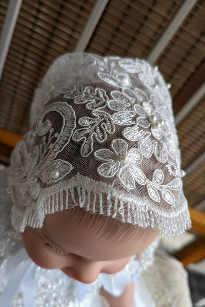 Couture Heirloom Silk Embroidered Pearl Beaded Christening Baptism Gown