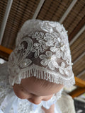 Couture Heirloom Silk Embroidered Pearl Beaded Christening Baptism Gown
