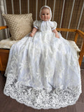 Couture Heirloom Silk Embroidered Pearl Beaded Christening Baptism Gown