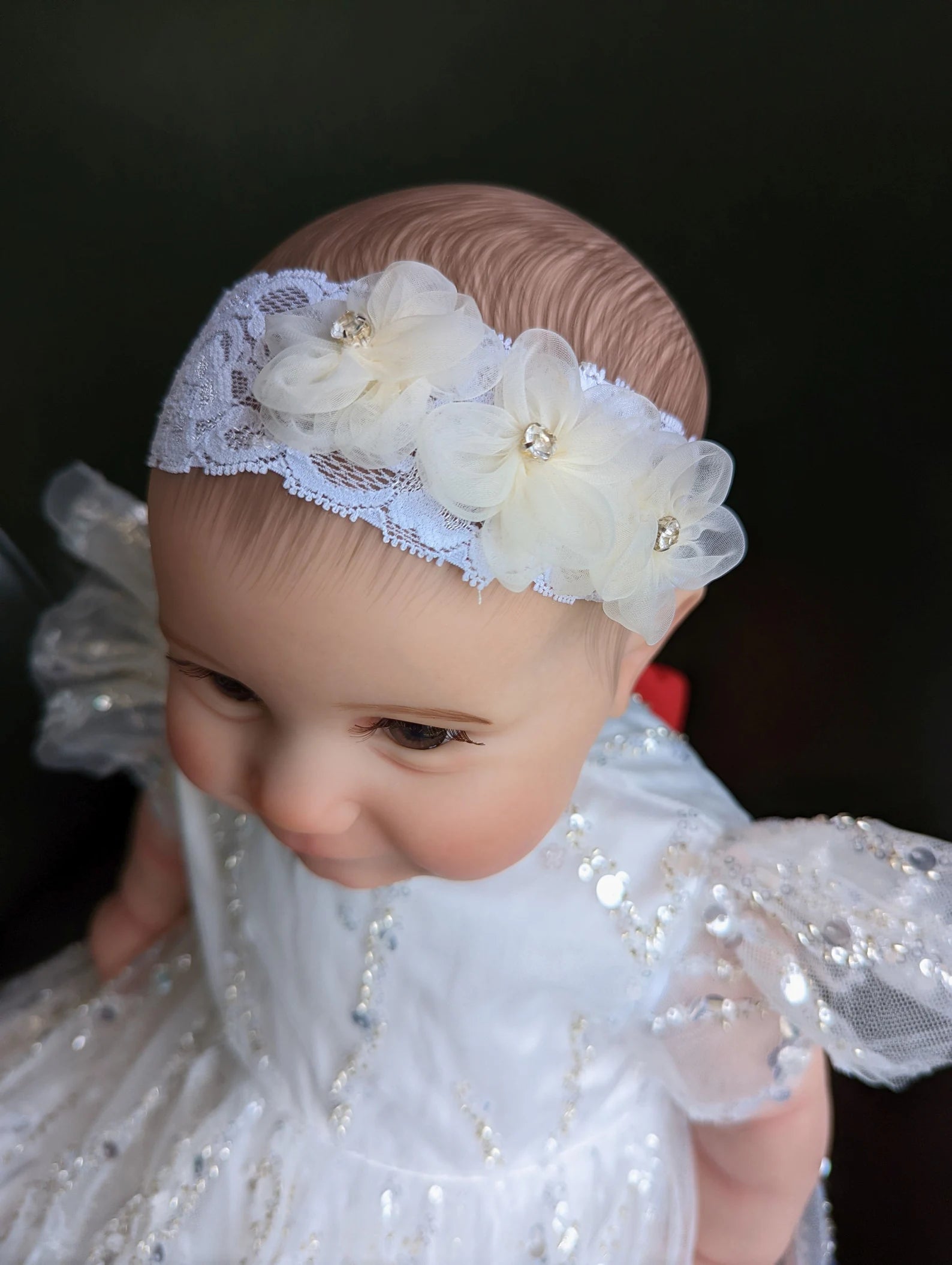 Couture Handmade Sequined Lace Tulle Christening Baptism Gown