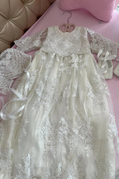 Mila Hand Crafted Beaded Lace Baptismal Gown | Blush Kids
