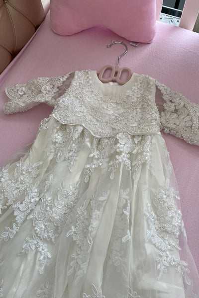Mila Hand Crafted Beaded Lace Baptismal Gown | Blush Kids