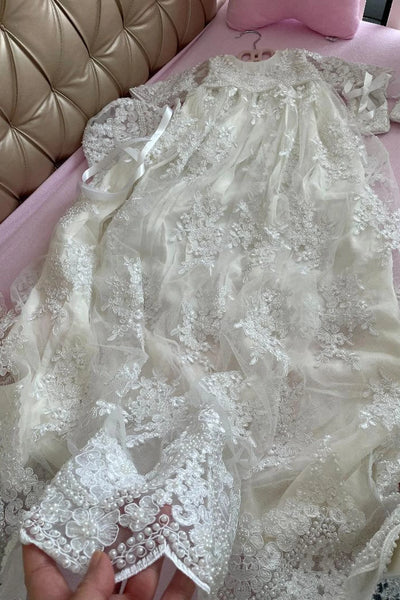 Mila Hand Crafted Beaded Lace Baptismal Gown | Blush Kids