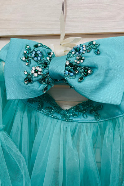 Girls Beaded Pageant Dress with Detachable Tulle Train