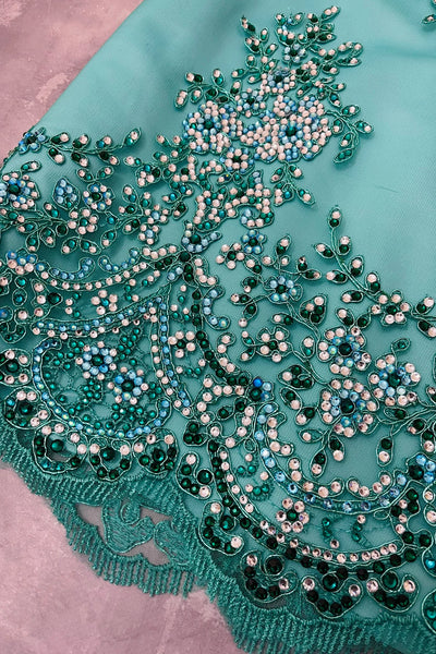 Girls Beaded Pageant Dress with Detachable Tulle Train