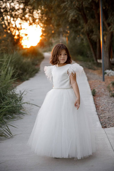 Black Satin Girls Special Occasion Dress With Long Tulle Skirt