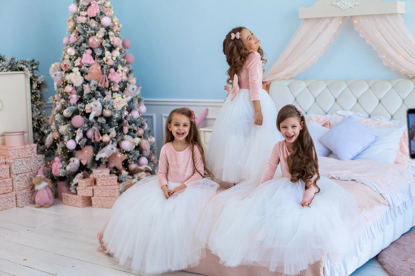 Girls Velvet Long Sleeve Tulle Flower Girl Wedding Birthday Party Long Dress