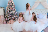 Girls Velvet Long Sleeve Tulle Flower Girl Wedding Birthday Party Long Dress