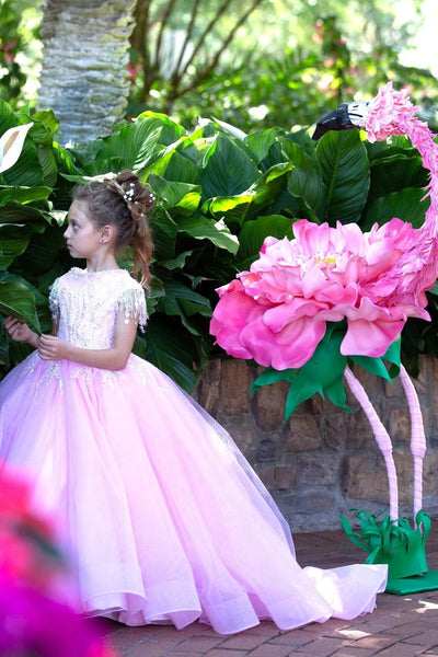 Custom Handmade 3D Organza Crystal Embellished Wedding Flower Girl Dress