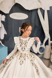 Custom Couture Satin Taffeta Embroidered Flower Girl Special Occasion Gown