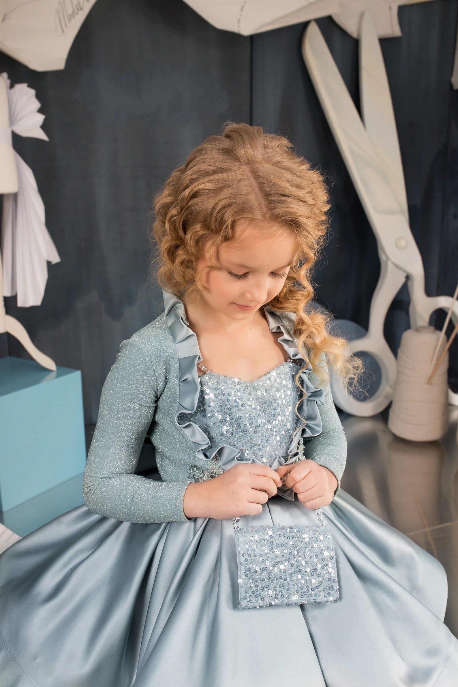 Couture Mint Green Short Satin Sequined Easter Pageant Flower Girl Dress