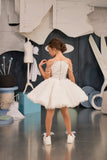 Girls Couture Handmade Knee Length Ivory Flower Girl Pageant Party Dress
