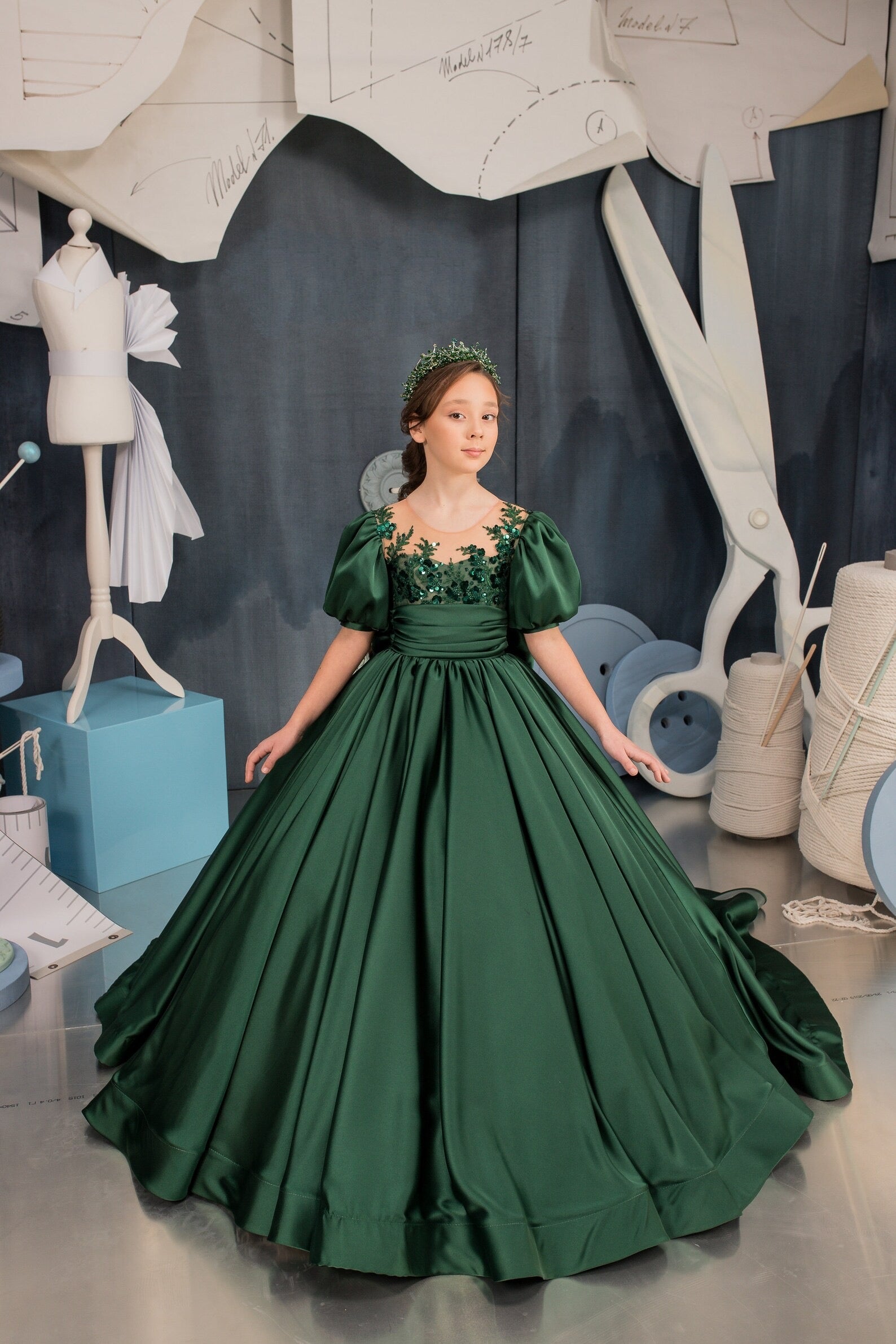 Couture Flower Girl Satin Taffeta Pageant Wedding Party Dress