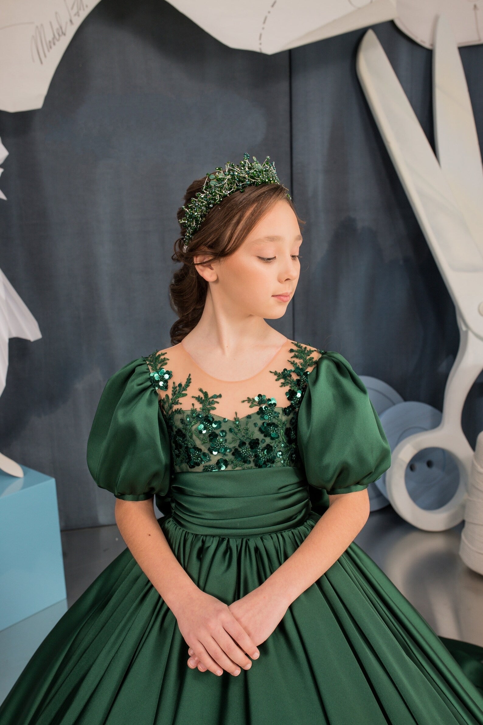 Couture Flower Girl Satin Taffeta Pageant Wedding Party Dress