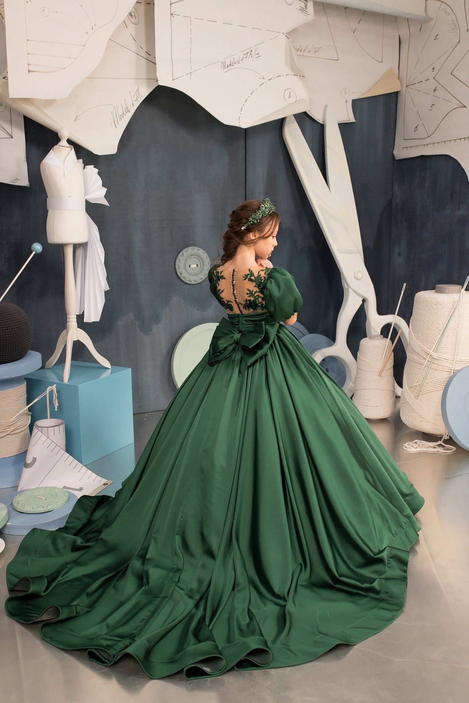 Couture Flower Girl Satin Taffeta Pageant Wedding Party Dress