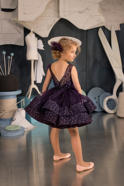 Couture Short Tulle Satin Taffeta Pageant Easter Wedding Flower Girl Party Dress