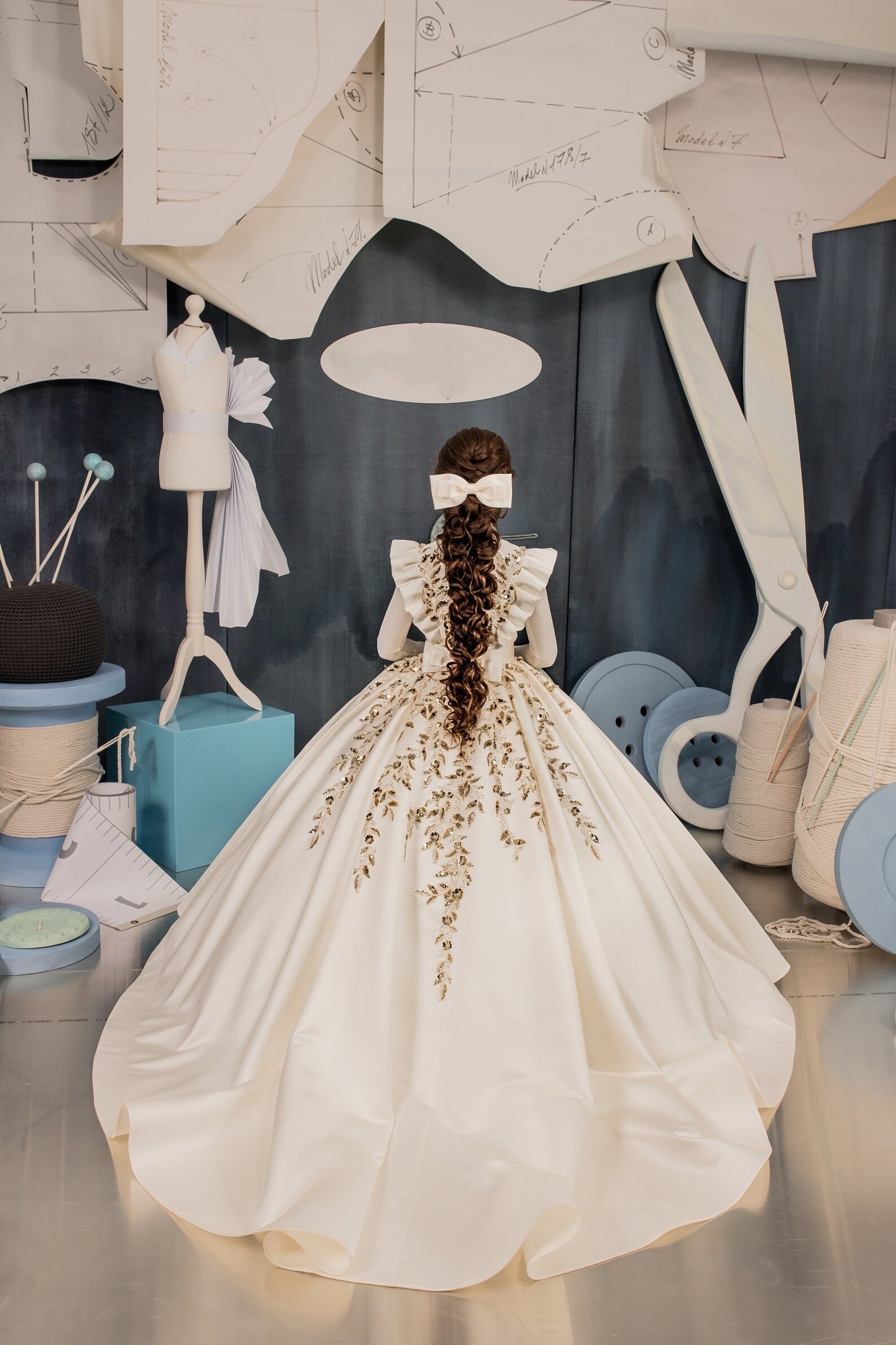 Custom Couture Satin Taffeta Embroidered Flower Girl Special Occasion Gown