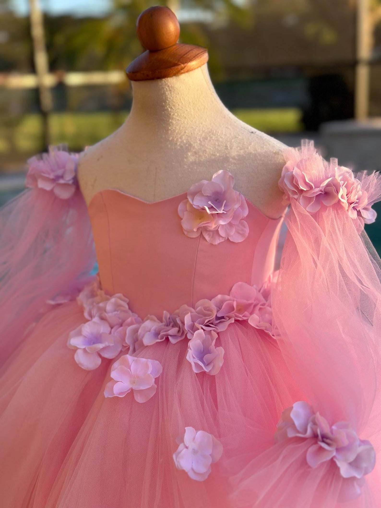 Princess Flower Girl Wedding Party Tulle 3D Floral Floor Length Dress