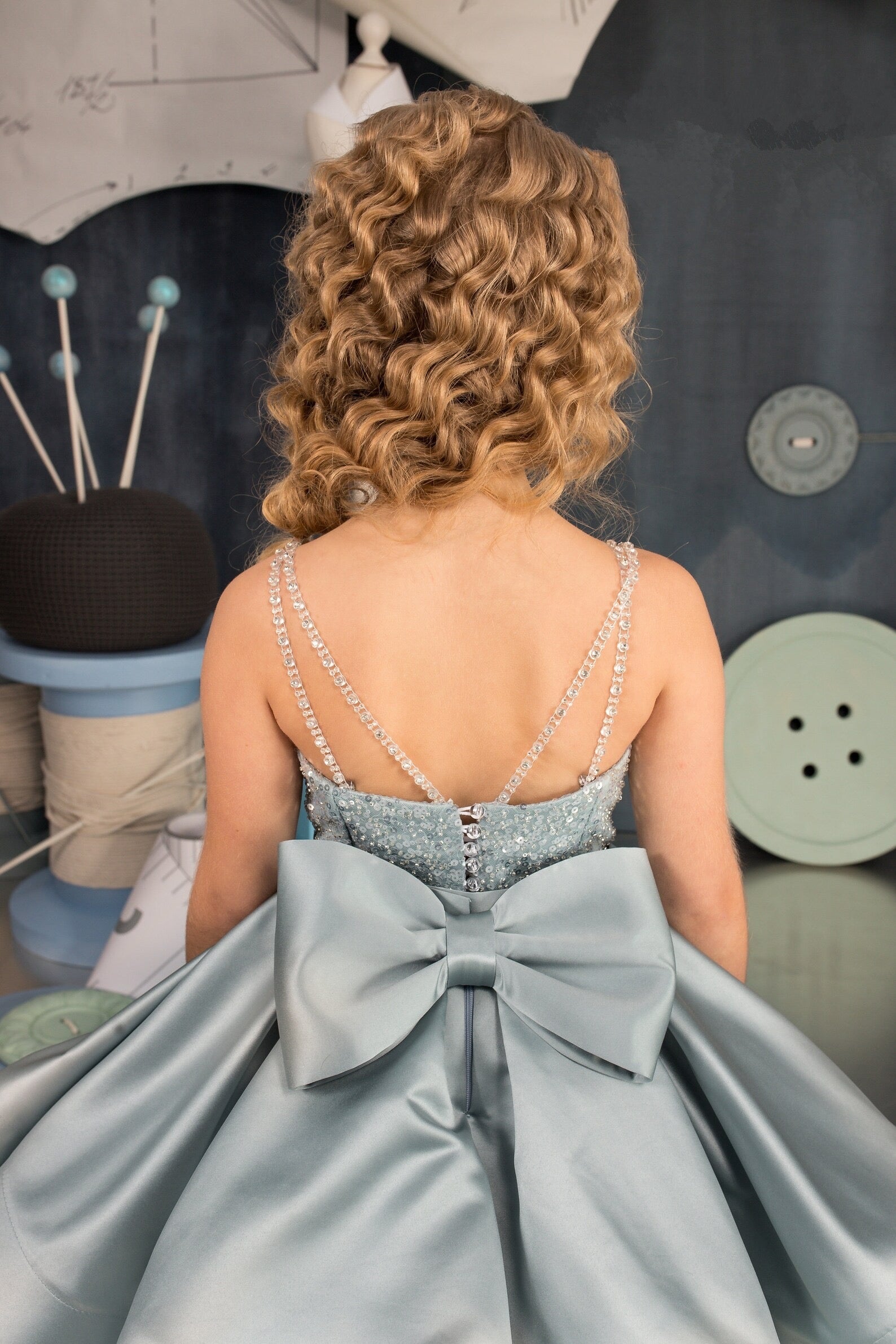 Couture Mint Green Short Satin Sequined Easter Pageant Flower Girl Dress