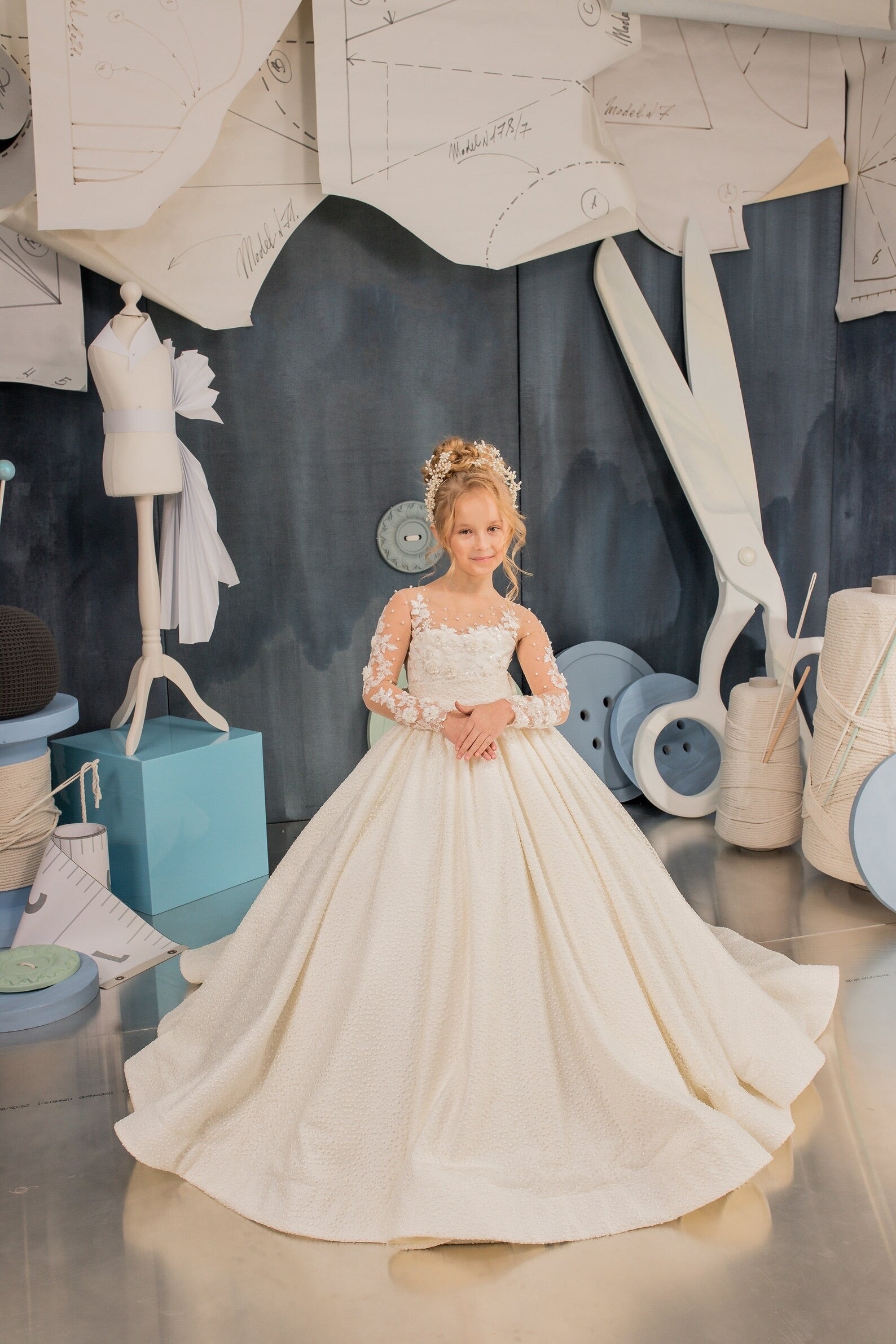 Custom Couture Wedding Flower Girl Pageant Party Gown With Train