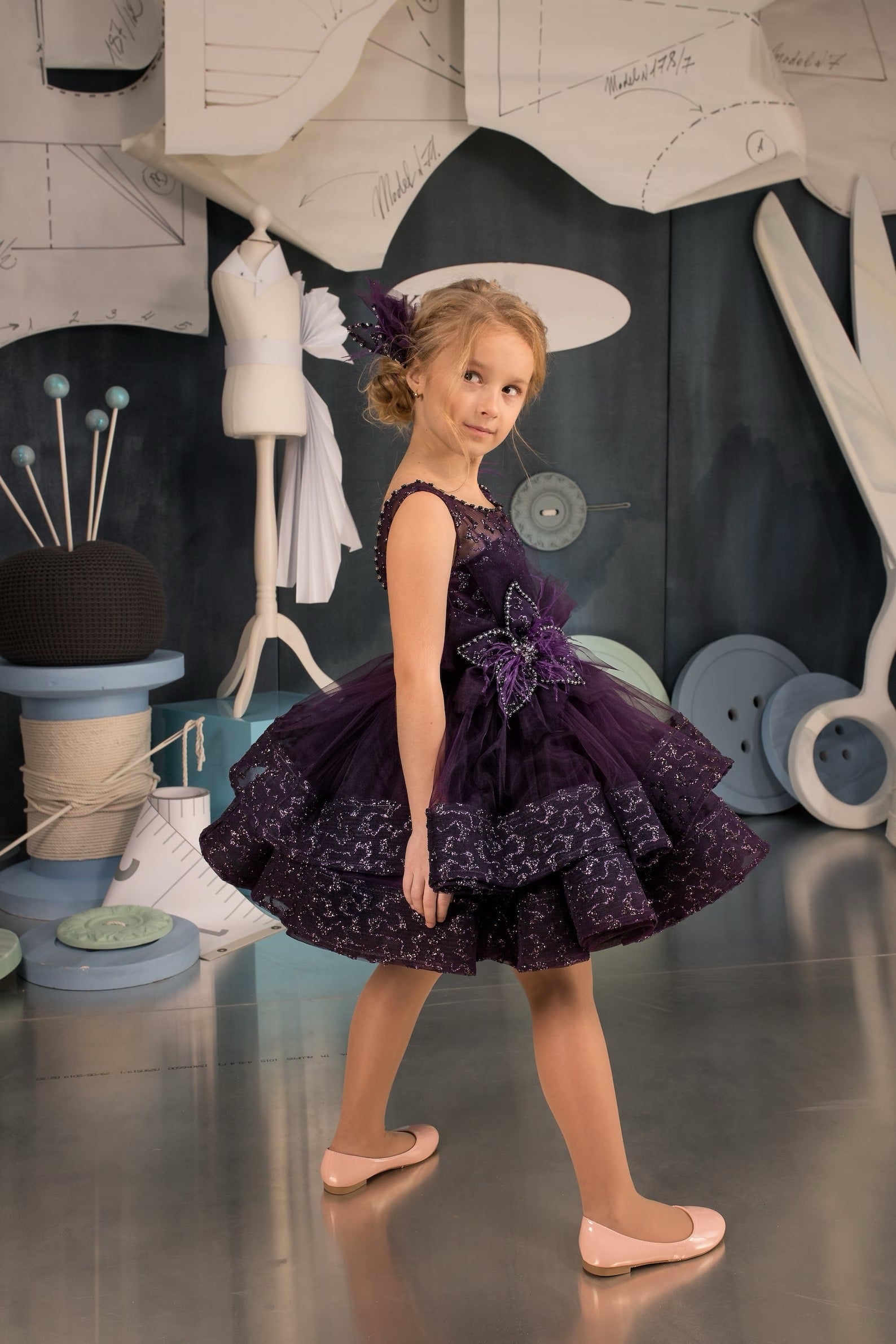 Couture Short Tulle Satin Taffeta Pageant Easter Wedding Flower Girl Party Dress