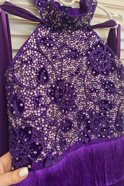 Girls Purple Pageant Dress with Fringe & Cape