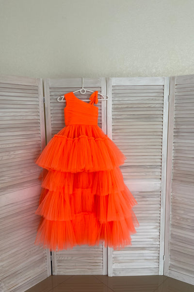 Girls Pageant Flower Girl One Shoulder Hi Low Ruffle Dress