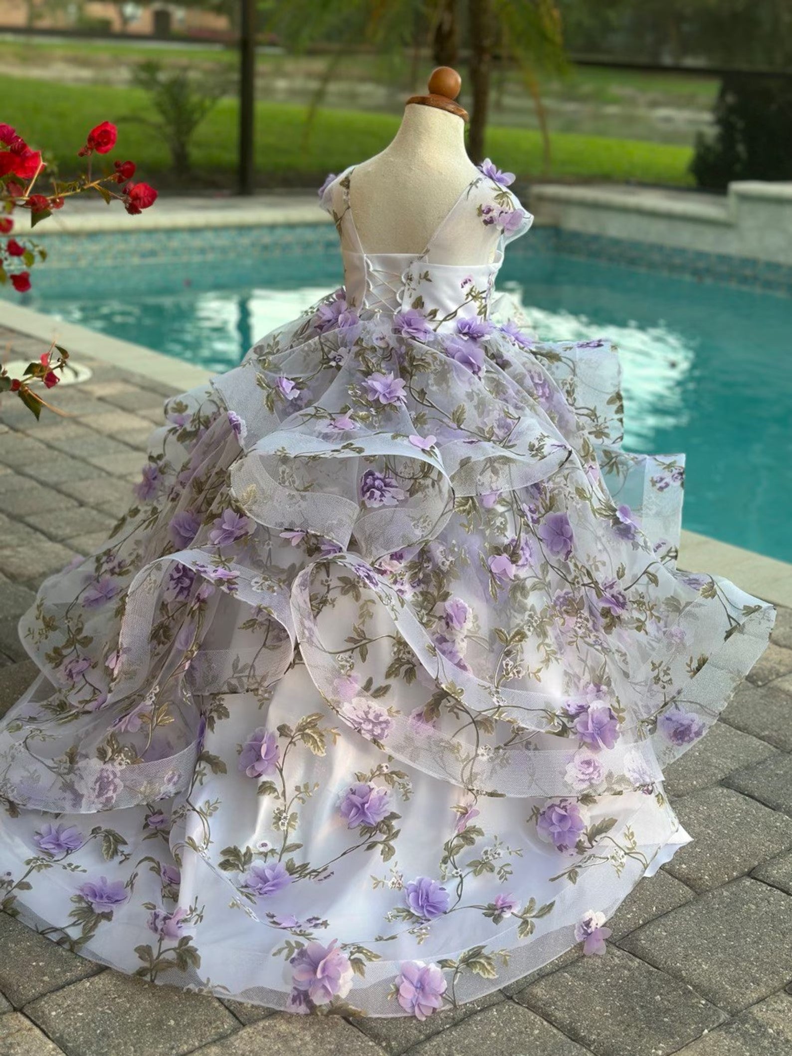 Custom Couture Princess 3D Floral Wedding Flower Girl Special Occasion Dress