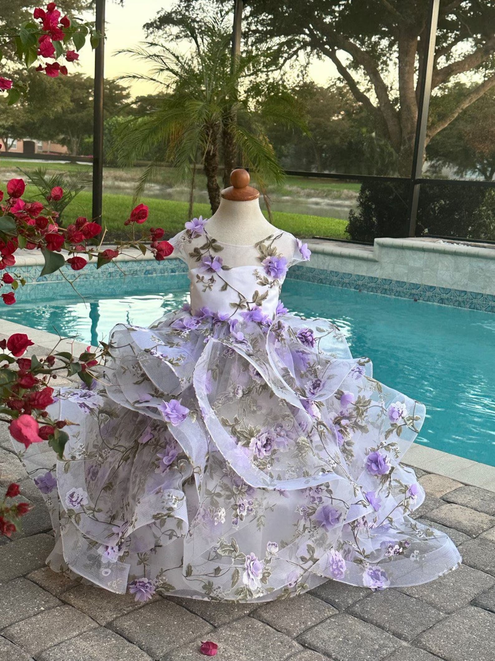 Custom Couture Princess 3D Floral Wedding Flower Girl Special Occasion Dress