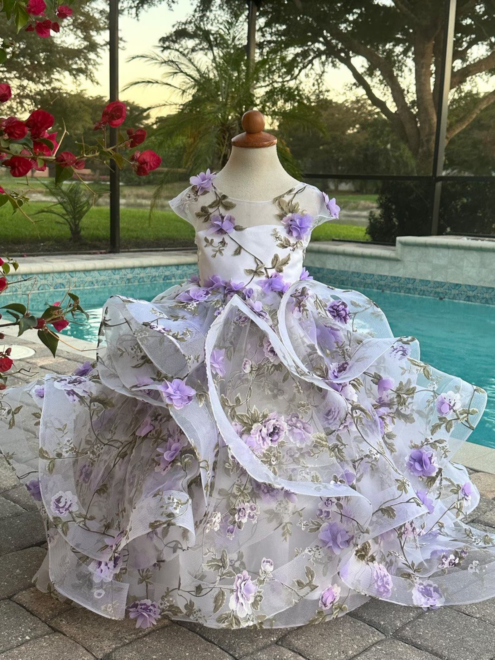 Custom Couture Princess 3D Floral Wedding Flower Girl Special Occasion Dress