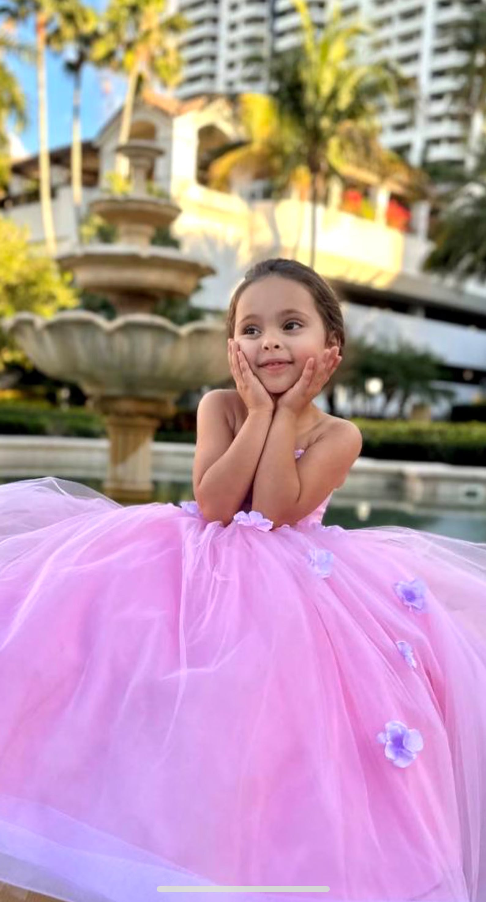 Princess Flower Girl Wedding Party Tulle 3D Floral Floor Length Dress