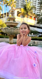 Princess Flower Girl Wedding Party Tulle 3D Floral Floor Length Dress