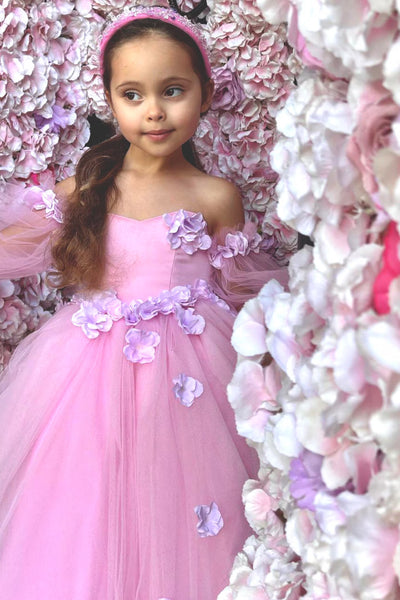 Princess Flower Girl Wedding Party Tulle 3D Floral Floor Length Dress