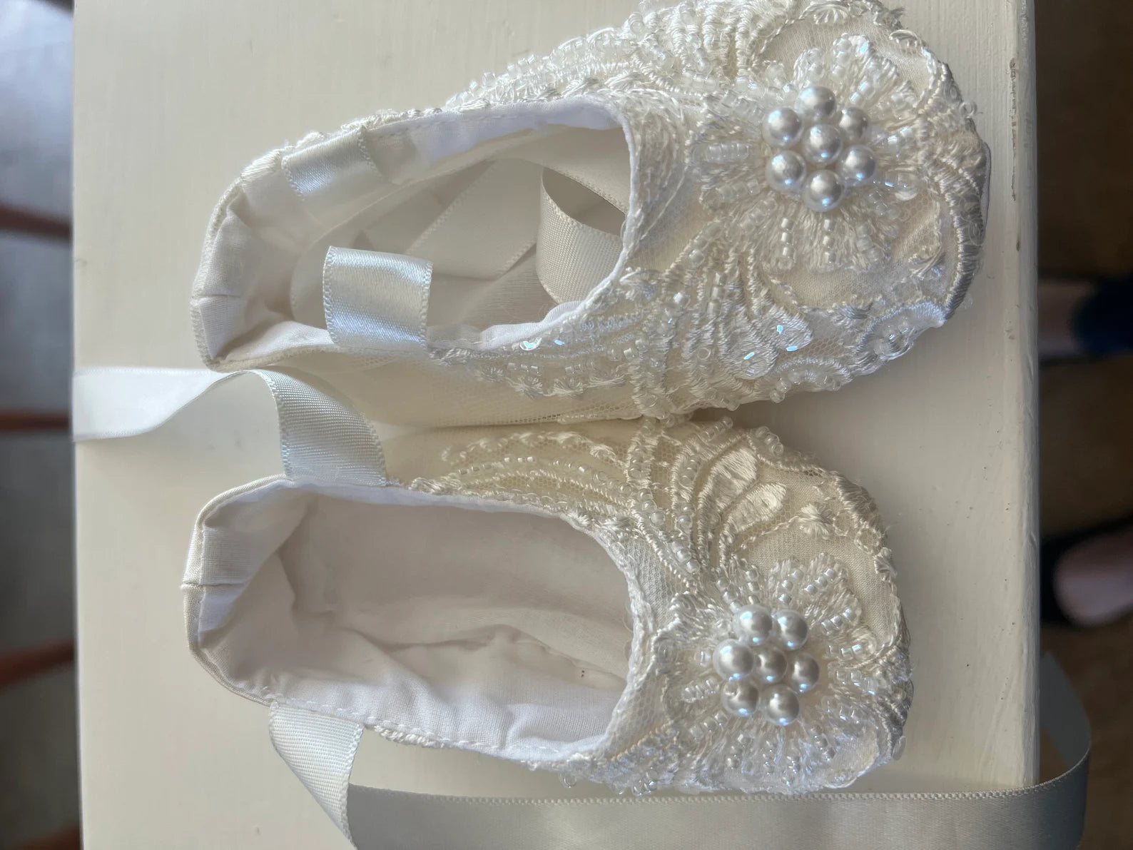 Breathtaking Satin Lace Beaded Couture Baby Baptismal Gown